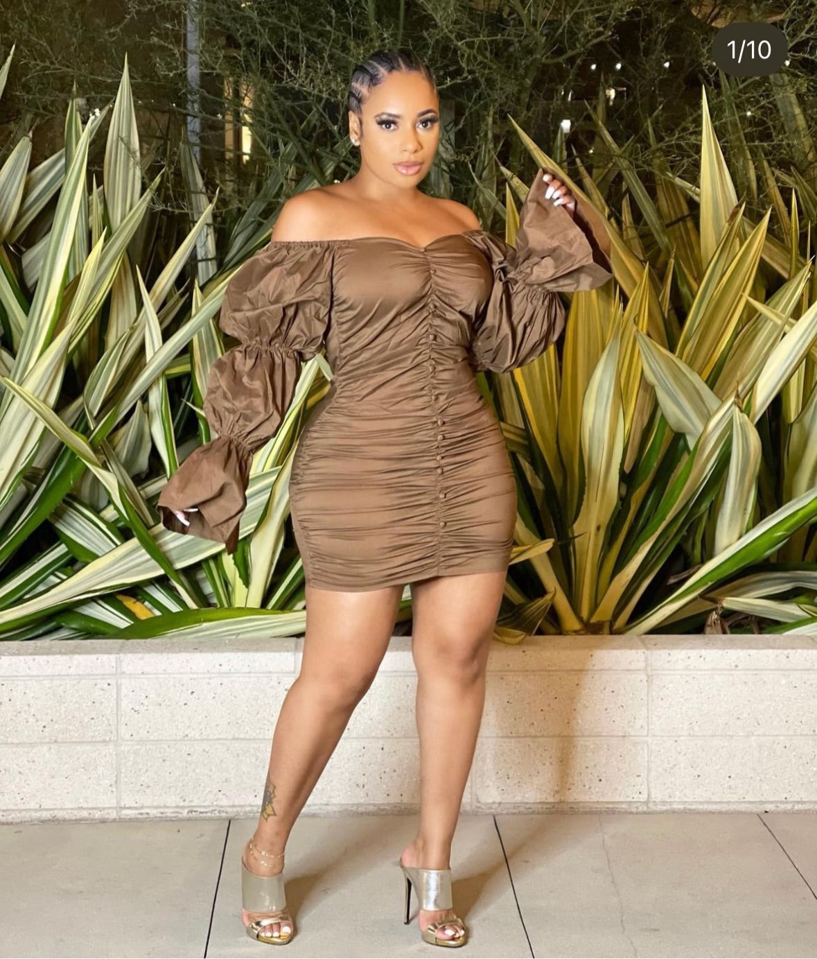 Brown Long Sleeve Dress